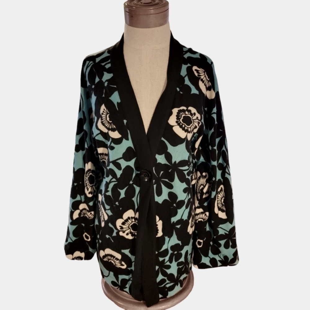 Vintage Norm Thompson Cardigan Sweater Floral Daisy Button Art to wear  T44
